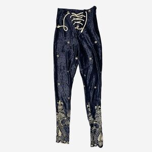 Lenni Rumi Pants Navy embroidered velvet lace up castlecore medieval baroque S